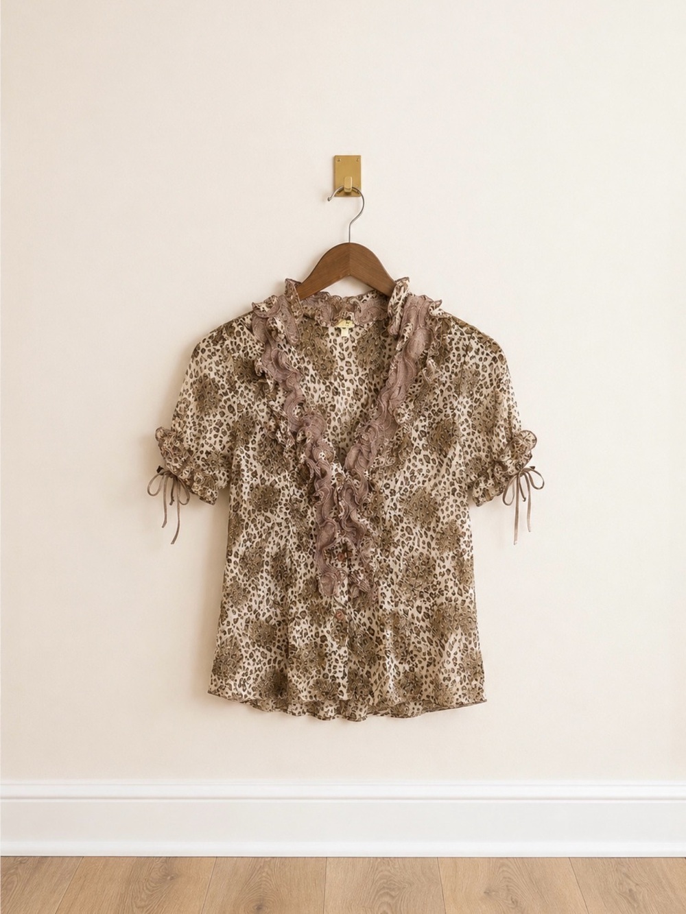 Michael K Italy Leopard Print Ruffle Blouse Medium